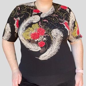 Y2k romantic grunge feather floral embellished knit top
